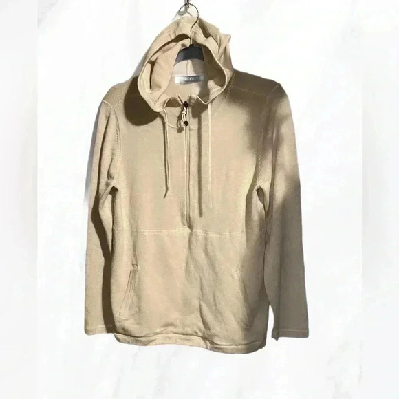 Leimere “Madewell” Bowery cream cashmere 1/2 zip drawstring long sleeve hoodie M - Picture 2 of 5